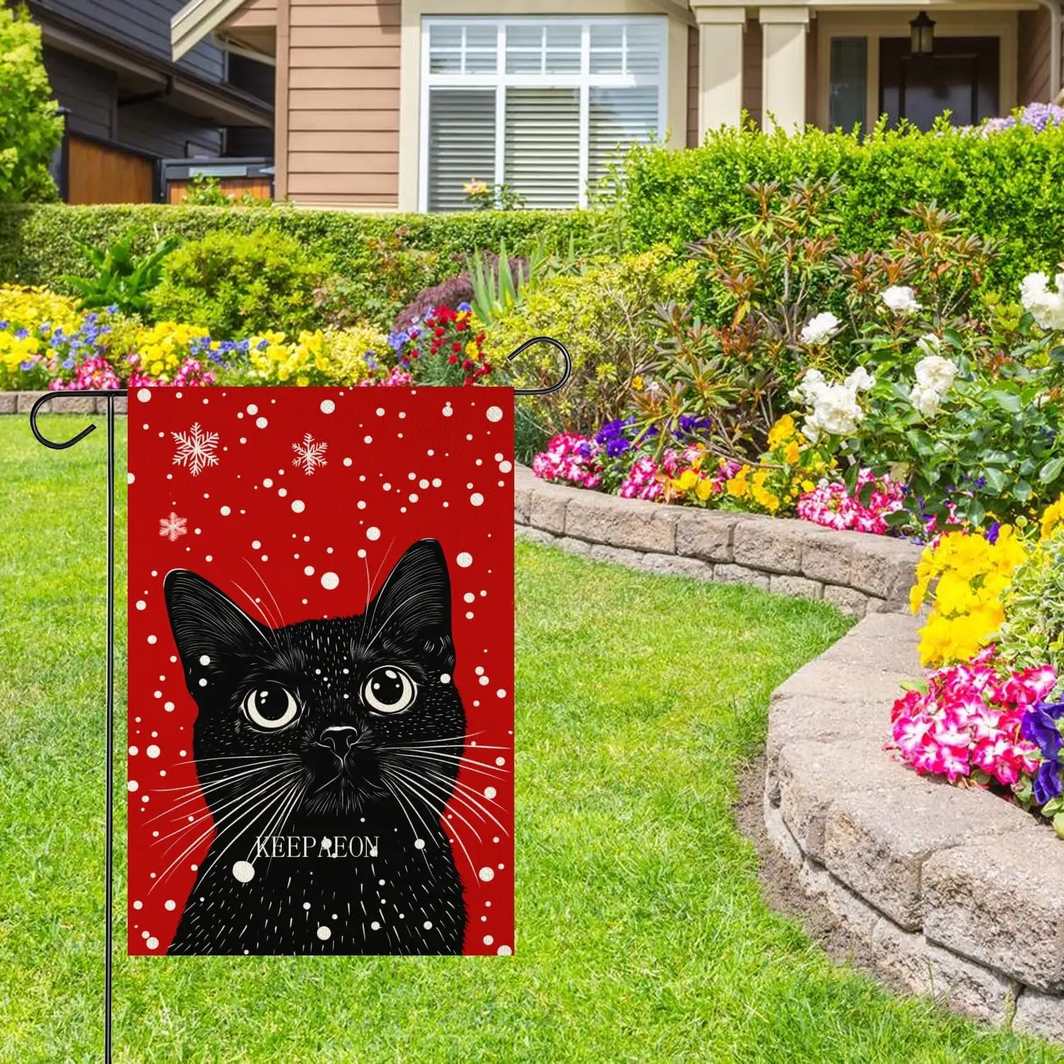 Winter Snowflake Garden Flag, Black Cat Yard Flag Decorative Garden Flags - Weather Resistant&Double Sided 18x12 Inch Re ZZA SSL