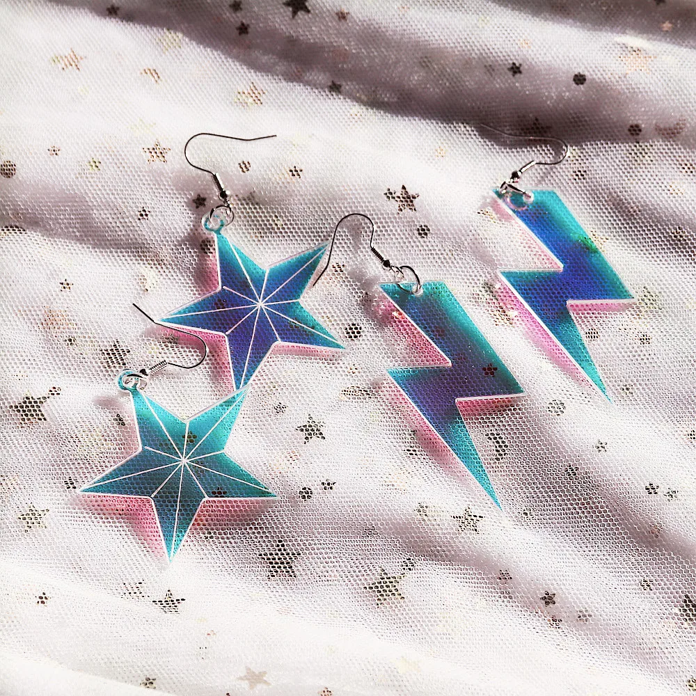 New Iridescent Star Lightning Acrylic Earrings for Women Laser Cut Geometric Drop Earring Statement Jewelry Valentine\'s Day Gift
