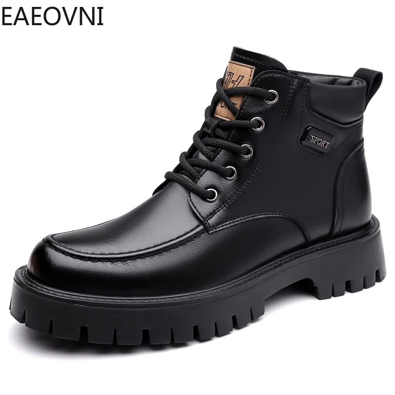 Men Winter Boots Leather Boots Shoes Lace-up Water Proof Anti-slip Keep Warm EAEOVNI Explosive Style Booties for Men New Style