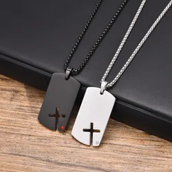 Hollow Cross DogTag Necklaces for Men,Waterproof Stainless Steel Pendant Necklaces,Religious Faith Christ Gift Jewelry