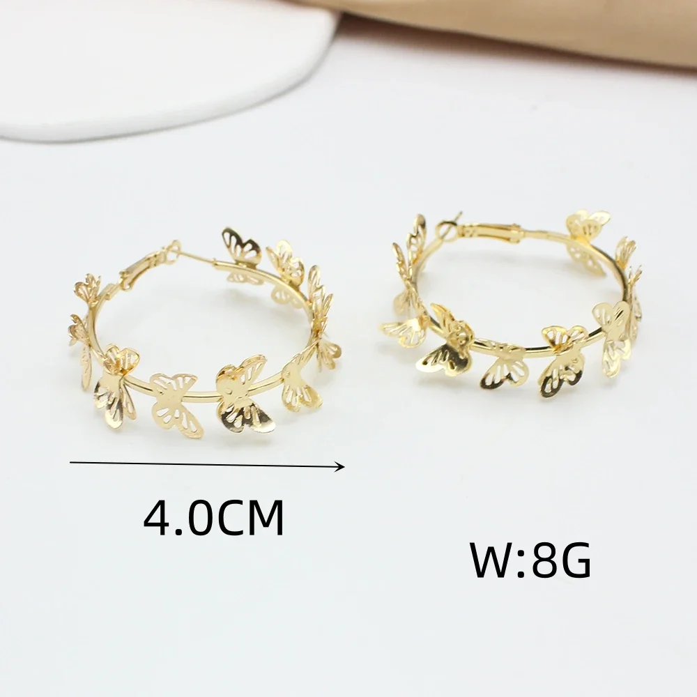 Exaggerated Big Butterfly Twine Hoop Earrings for Women Hiphop Gold Color Metal Creative Geometry Round Jewelry Accessory Gift