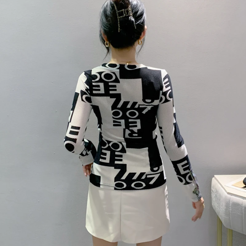 2023 neue Herbst Winter koreanische Kleidung T-Shirt Frauen schick sexy O-Ausschnitt Patchwork Diamanten Tops Langarm Bohrer Hand machen T-Shirts