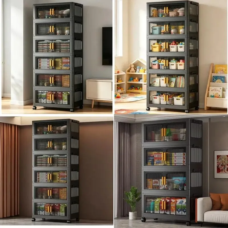 Foldable multi-layer simple modern plastic storage cabinet double door 6-layer dust-proof home furniture living room