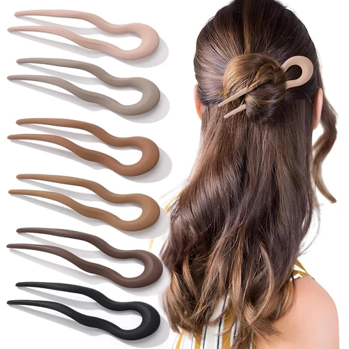 Palillos para el cabello ondulados esmerilados a la moda, horquilla acrílica en forma de U para el cabello con dos puntas, horquillas para mujeres y niñas, accesorios de peinado de verano