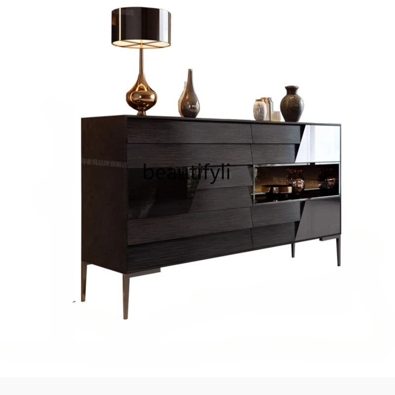 

Italian chest, modern light luxury living room, glass porch cabinet, master bedroom, minimalist bedside locker