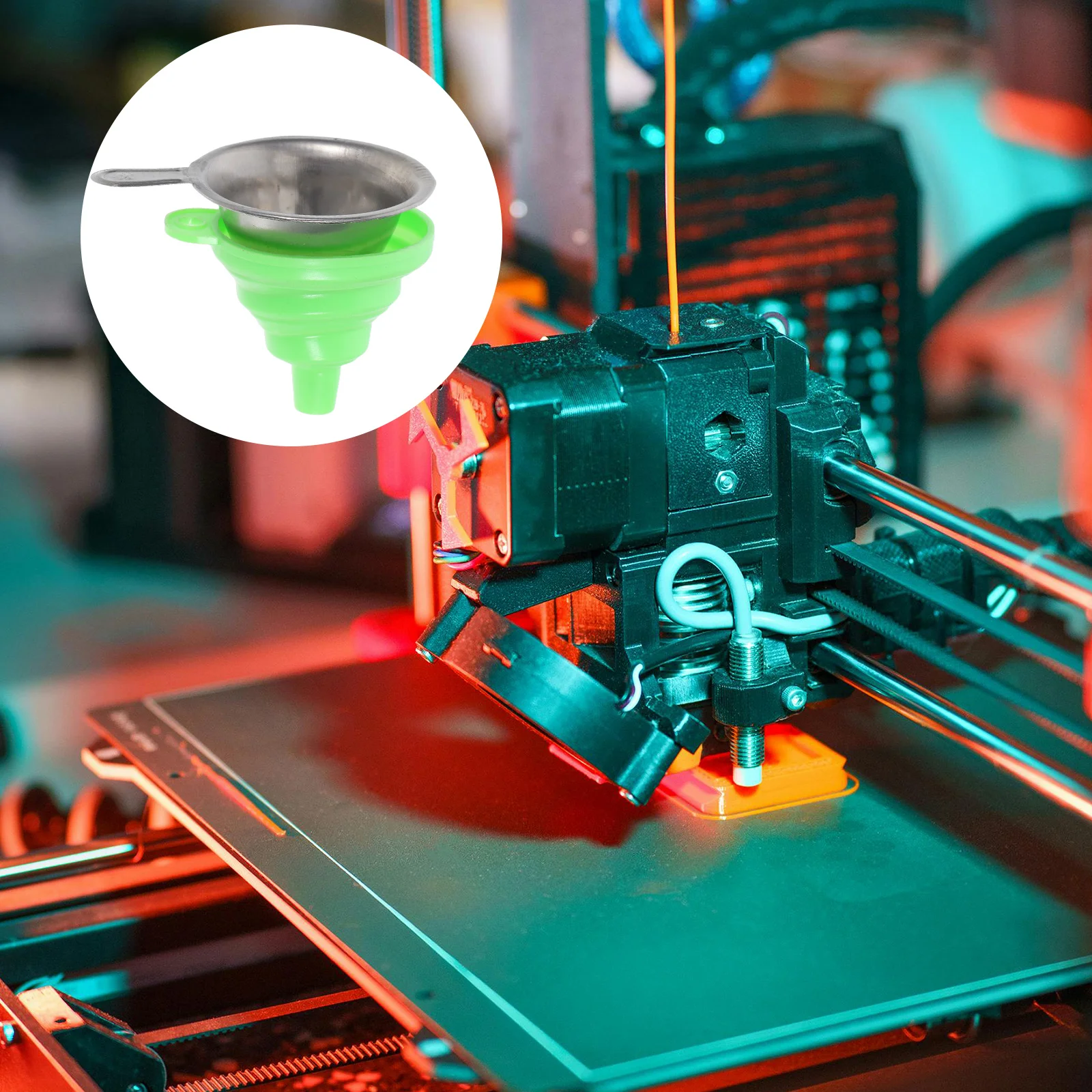 

2 in 1 Resin Transferring Funnel Set Silicone Foldable Funnel Metal Funnel for DLP SLA UV Photocuring 3D Printer Part (Green)