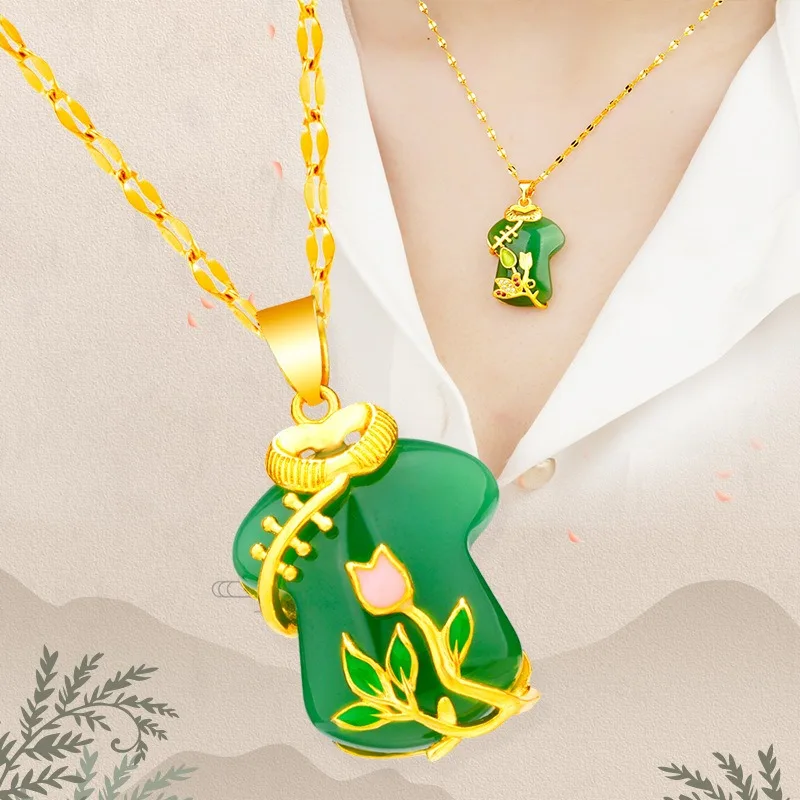 

Natural Green Hand Carved Cheongsam Jade Pendant Fashion Jewelry Men's and Women's Necklace