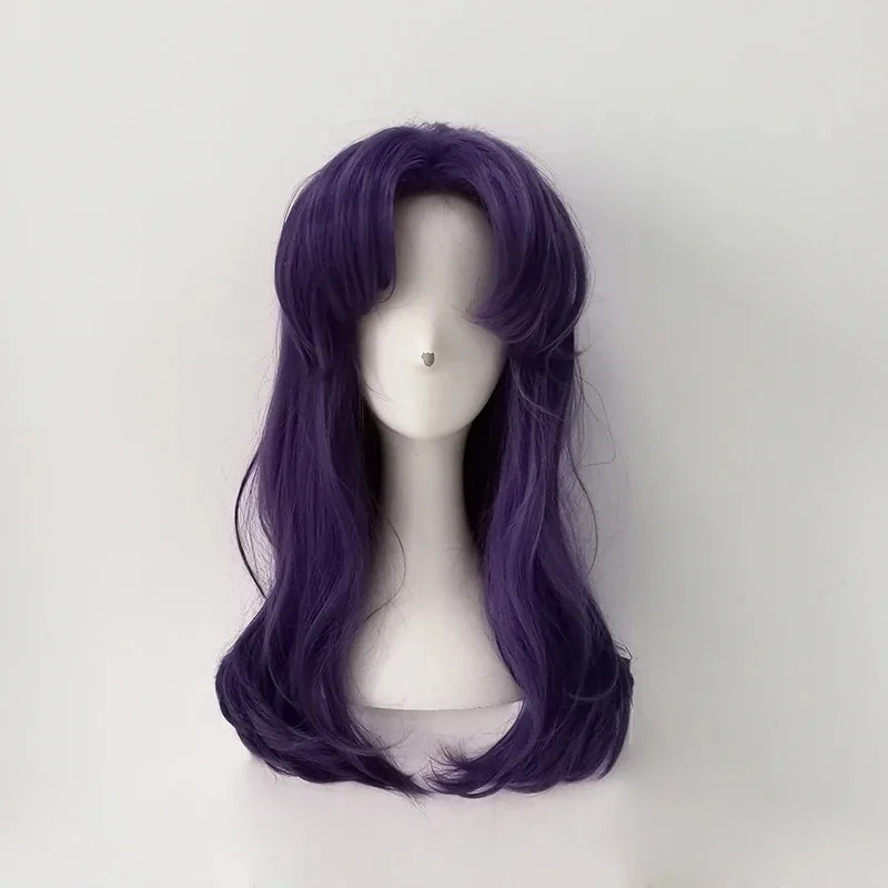 

ff34EVA Katsuragi Misato Wigs Styled Long Purple Curly Women Cute Heat Resistant Synthetic Hair Anime Cosplay + Wig Cap