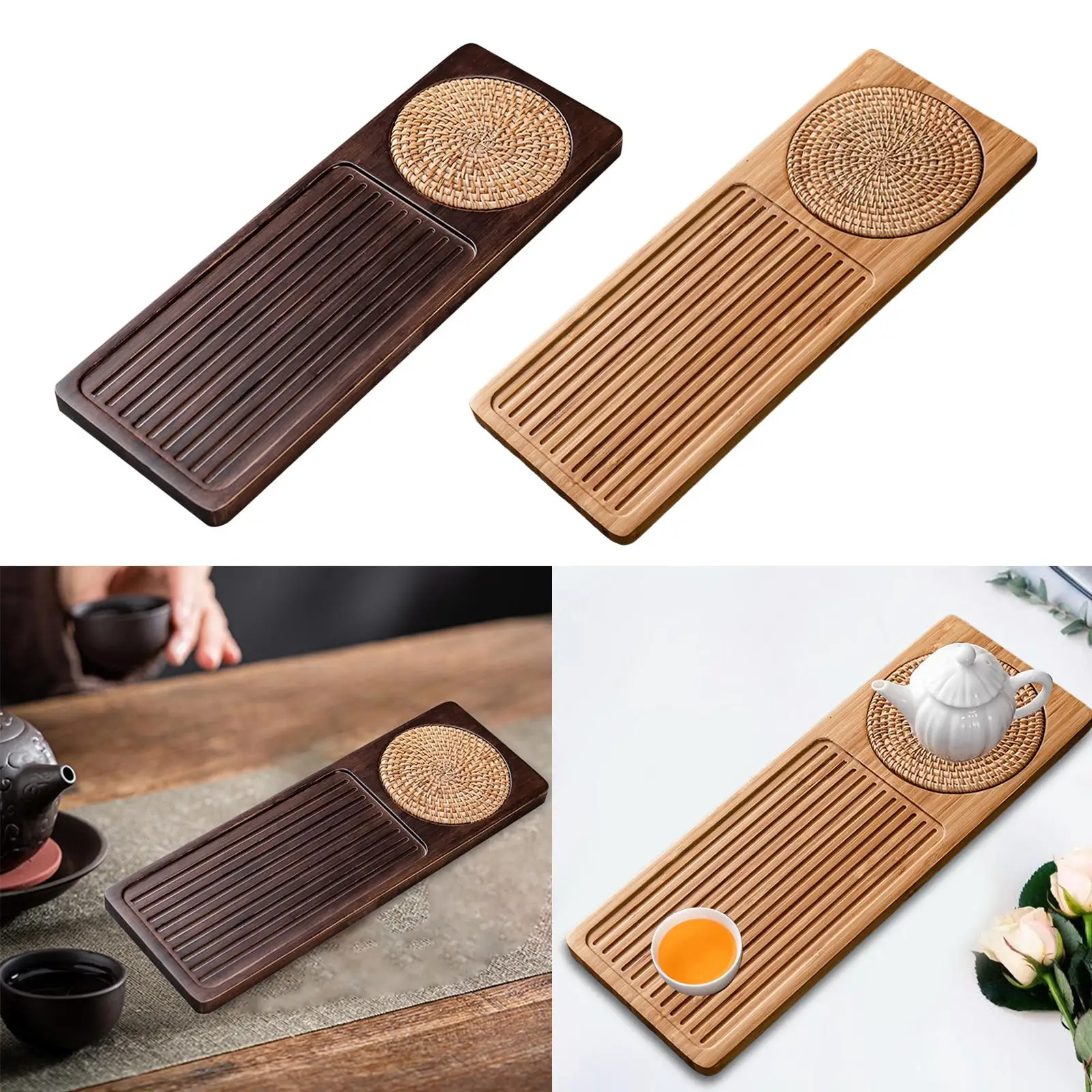 Rustic Bamboo Wood Tea Serving Tray,Japanese Tea Serving Tray,Household Tea Board for Home Decoration Travel Accessories