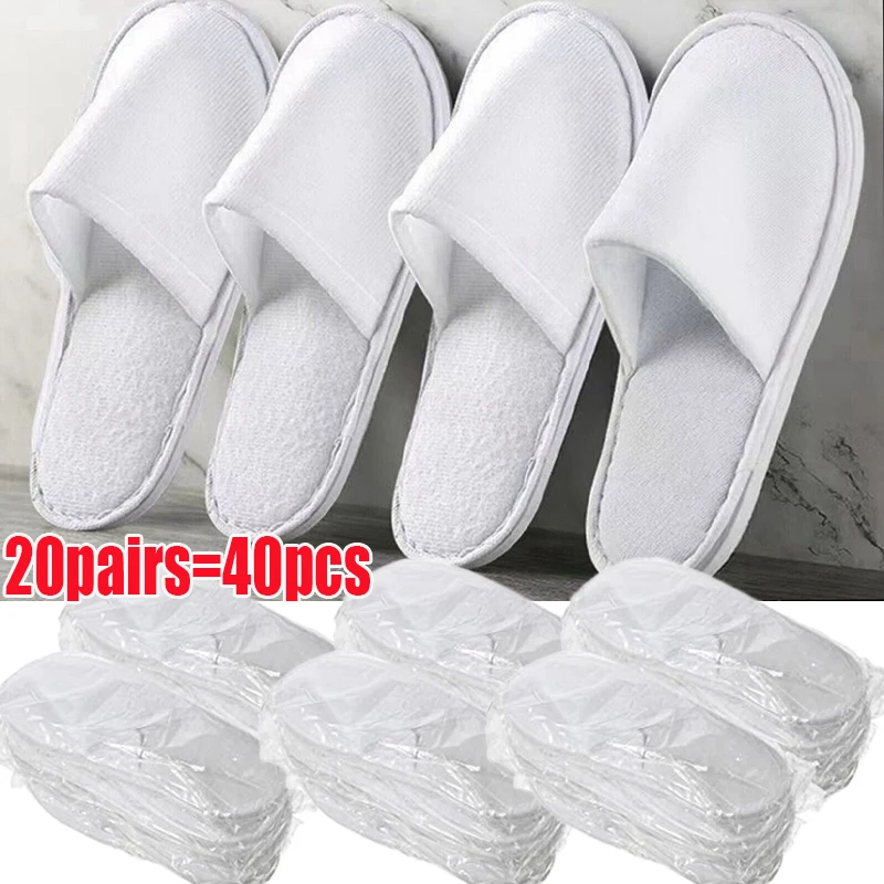 

20 пар одноразовых белых тапочек из хлопка закрытых тапочек для ванной комнаты, подходящая домашняя гостиничная обувь для гостей, дешевая СПА