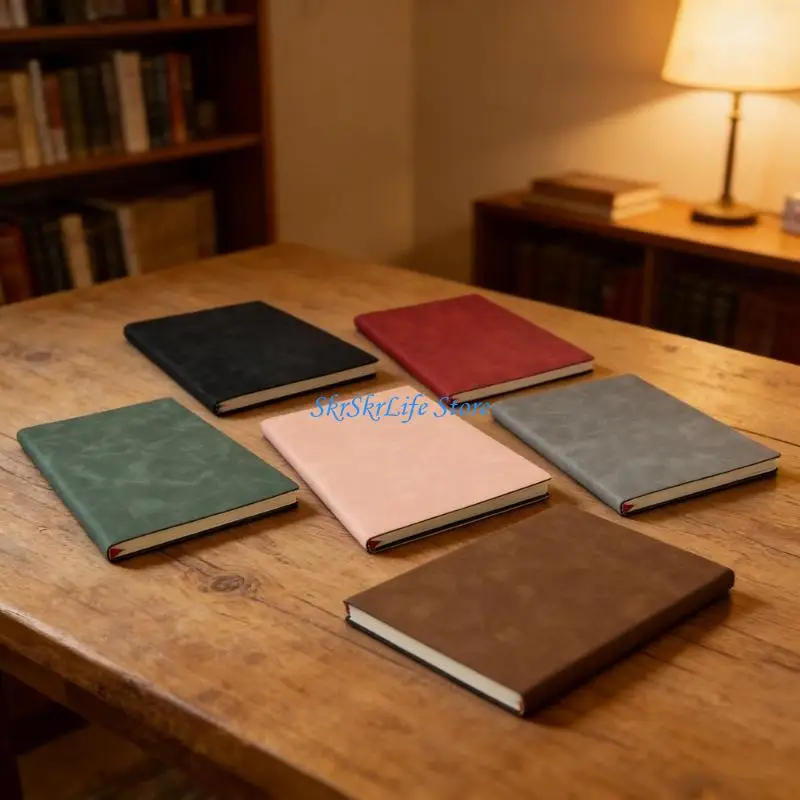 

E65E Business PU Leather Notebook Softcover Journal 160 Pages Lined Ribbon Bookmarks for Students Business Workers Planning