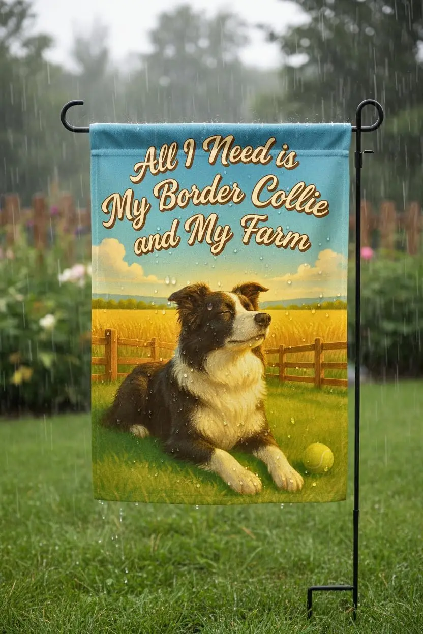 Relaxing Border Collie Garden Flag 12x18 In Doublesided Rustic Farmhouse Outdoor Yard Decor for Dog Lovers Farmers Families  EEZ
