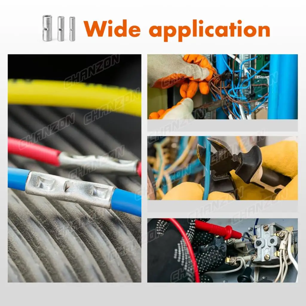 50PCS BN1.25 BN2 BN5.5 Tinned Red Copper Non Insulated Butt Joint Wire Connectors Crimp Splices Cable Sleeve Terminals 22-10Awg