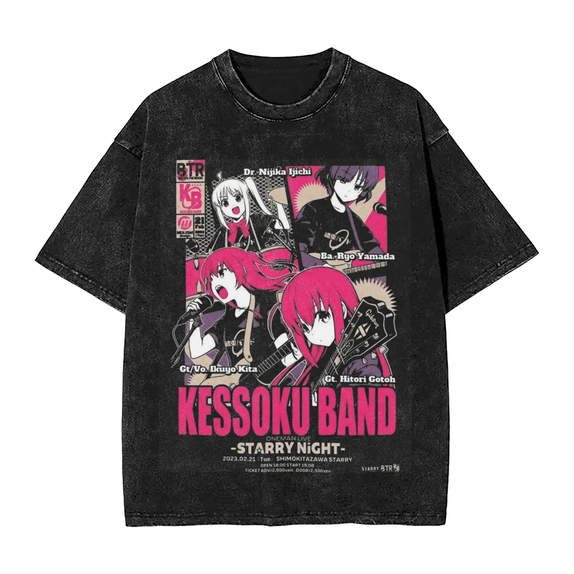 BOCCHI THE ROCK Kessoku Band  Washed T Shirts Streetwear Hip Hop Novelty T-Shirt  Tees for Men Women Cotton Oversize