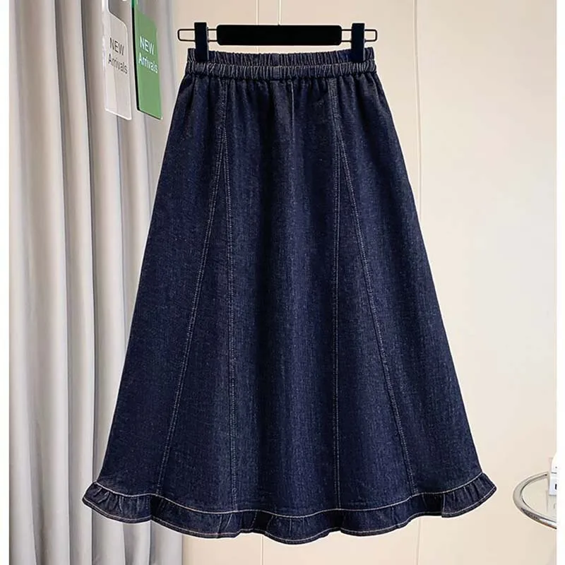 2026 New Fashion High-waisted Denim Skirt Women's Spring Summer Temperament Loose A-shaped Version Western Style Skirt Ladies