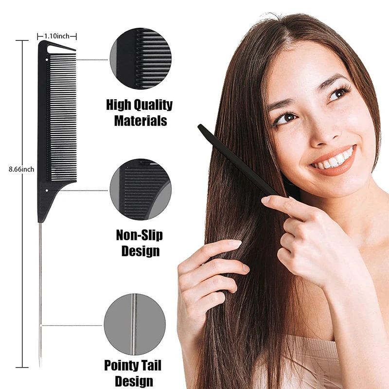 1pc Professional Pointed Tail Hair Comb Salon Cut Comb Styling Stainless Steel Spiked Salon Hair Care Hairdresser Styling Tool