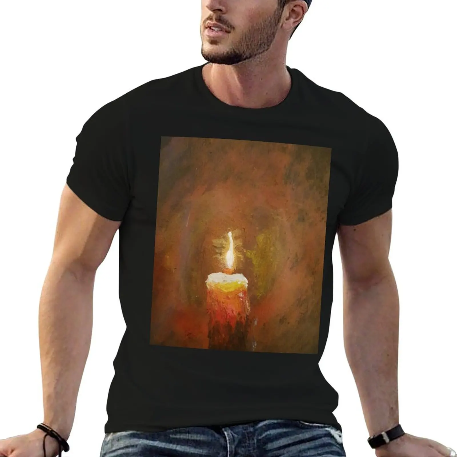 Candle flame on black background T-Shirt Work Wear Lightweight Tee