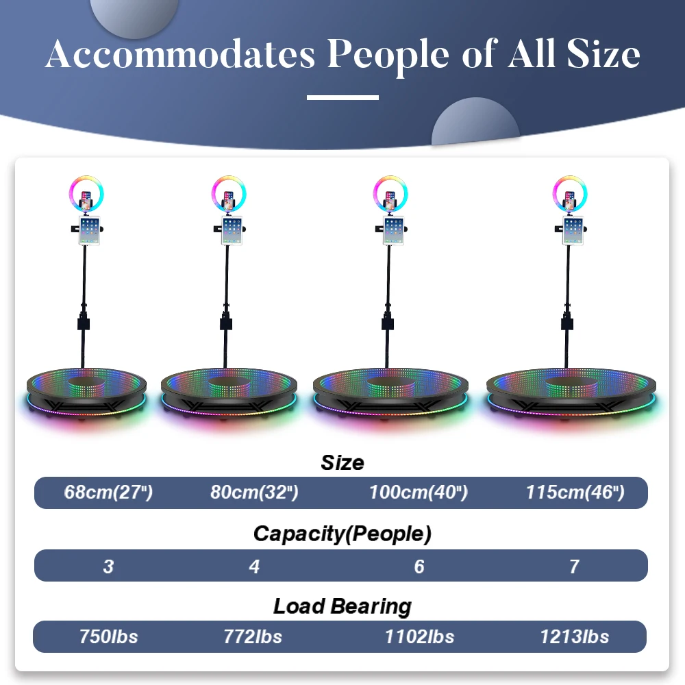360 Photo Booth LED Glass 360 Degree Rotating Picture Selfie Magic Automatic Video Booth for Wedding Party Events