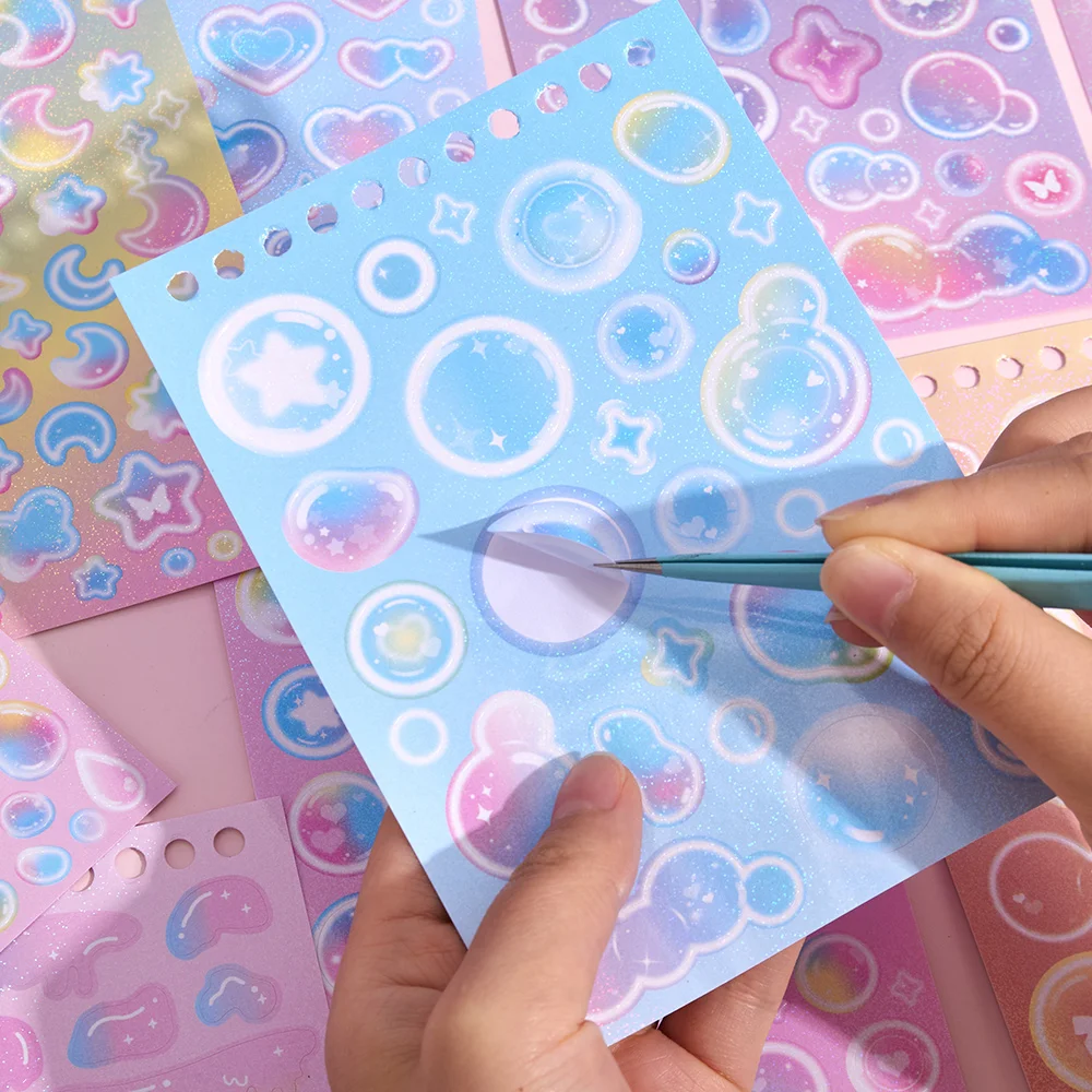 30 sheets Cute Cartoon Laser Colorful Flashing Film Paper Scrapbooking Stickers Book Decorative Material Aesthetic Stickers