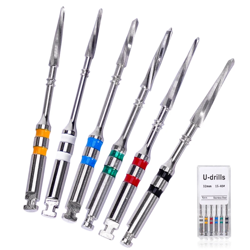 5×6Pcs/Box Stainless Steel Dental U-Drill Root Canal File Reamer Bit for Fiber Post Preparation 32mm Engine Use