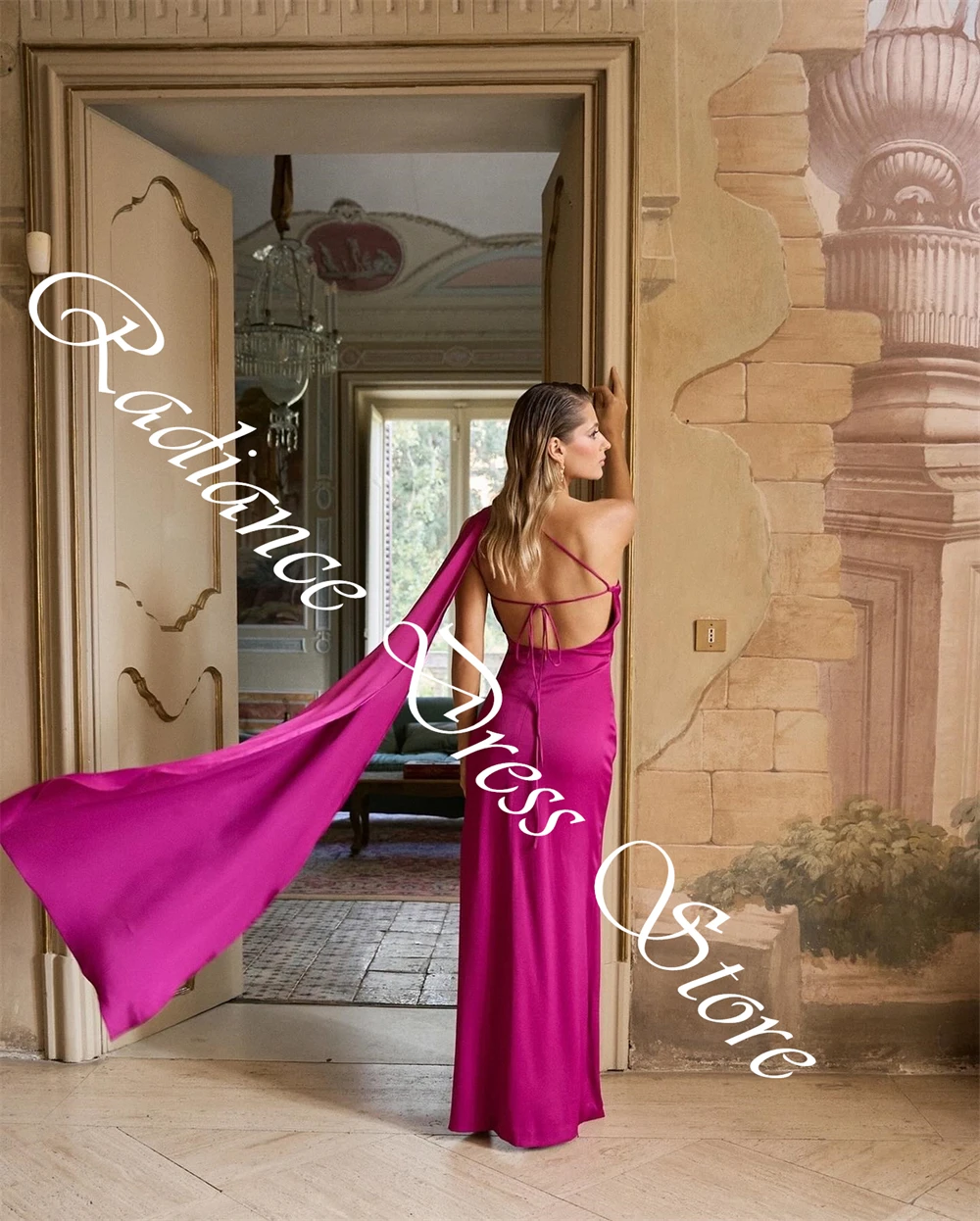 تخصيص رشيقة واحد الكتف أشرطة الكاحل طول مساء اللباس مثير الدانتيل يصل الظهر حزب اللباس الكلاسيكية الجانب الشق Pr #3