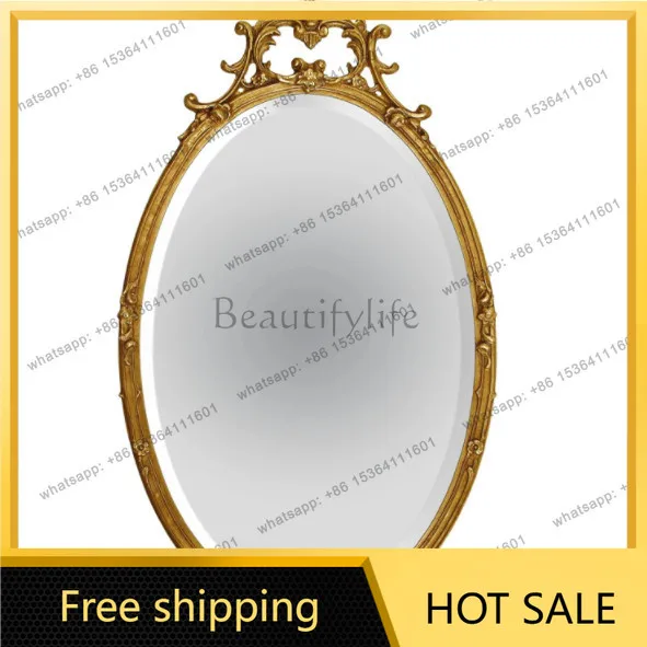 LS French wall-mounted bathroom washing mirror oval dresser light luxury art decorative mirror