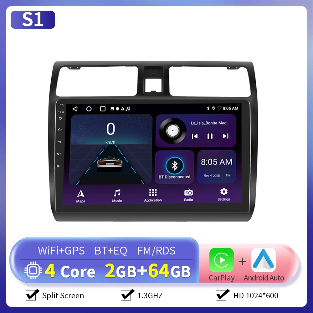 Camecho 6 + 128G Draadloze CarPlay Andorid Auto Radio Voor Suzuki Swift 2005 2006-2010 GPS Stereo 4G WiFi 2Din Multimedia Speler