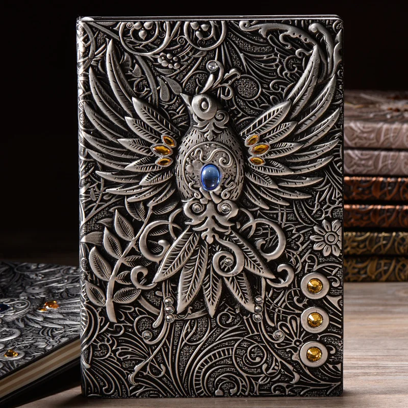 A5Notebook Hardcover Vintage Dragon Phoenix Faux Leather Diary Antique Gift Stationery Travel Journals Office Agenda Bullets Log