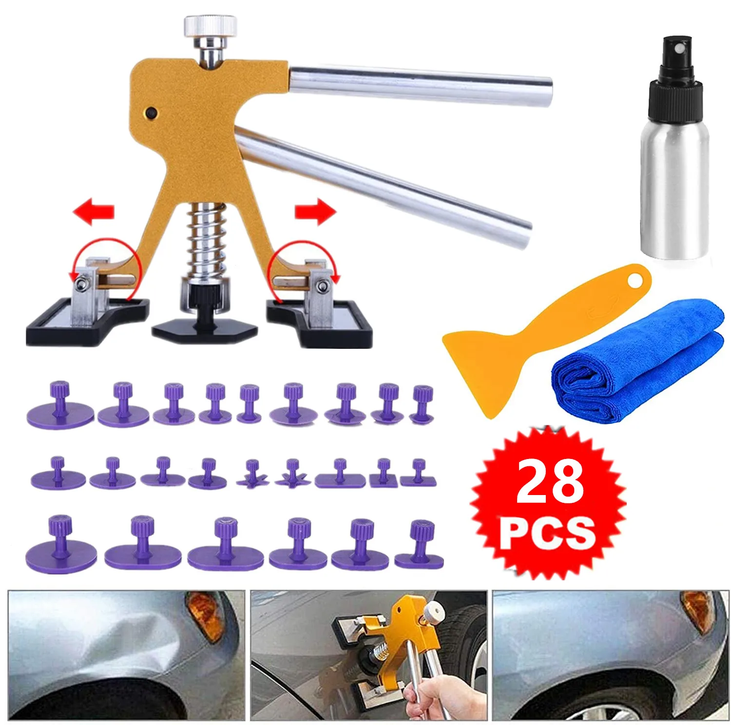 

Auto Paintless Dent Repair Kit Hail Damage Door Ding Dent Removal Tools Dent Puller Dent Lifter Suction Cup with Glue Tabs