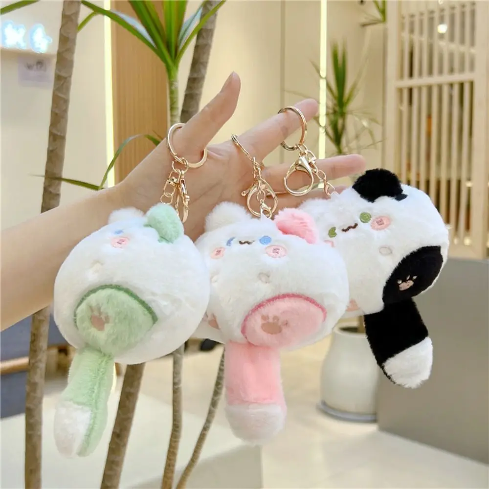 Squeaking Little Cat Plush Keychain Gato de desenho animado de cauda longa Chaveiro de cauda macia bonito Pingente kawaii Chaveiro de gato recheado