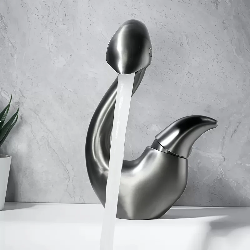 Off-Center Little Swan Faucet for Countertop Basin, Bathroom Sink, Bathroom Cabinet, Hot and Cold Water Faucet