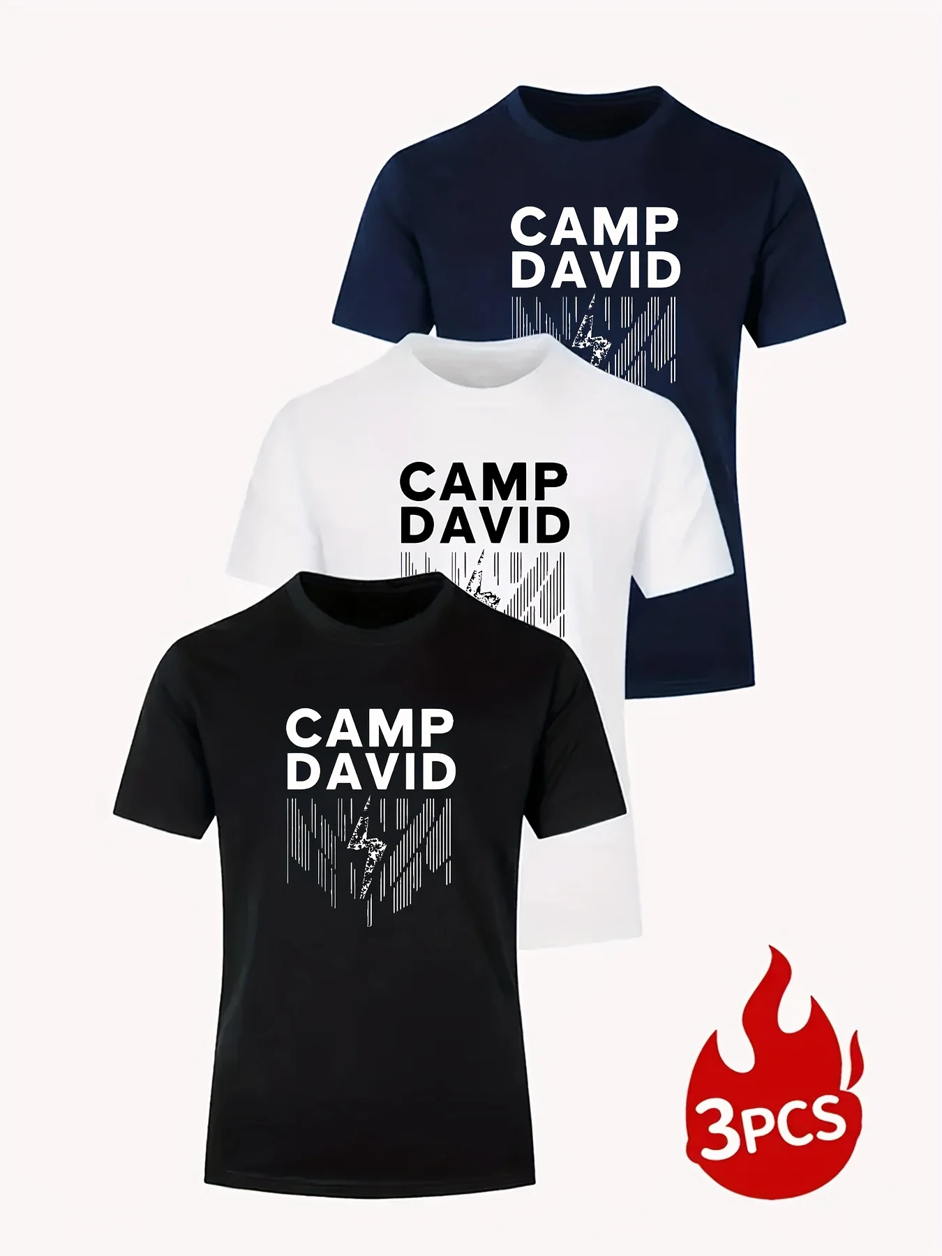 

3-Pack Men's T-Shirt, Summer Casual & Sportswear, Bold Lightning Graphic Print, Cotton Knit Fabric, Regular Fit
