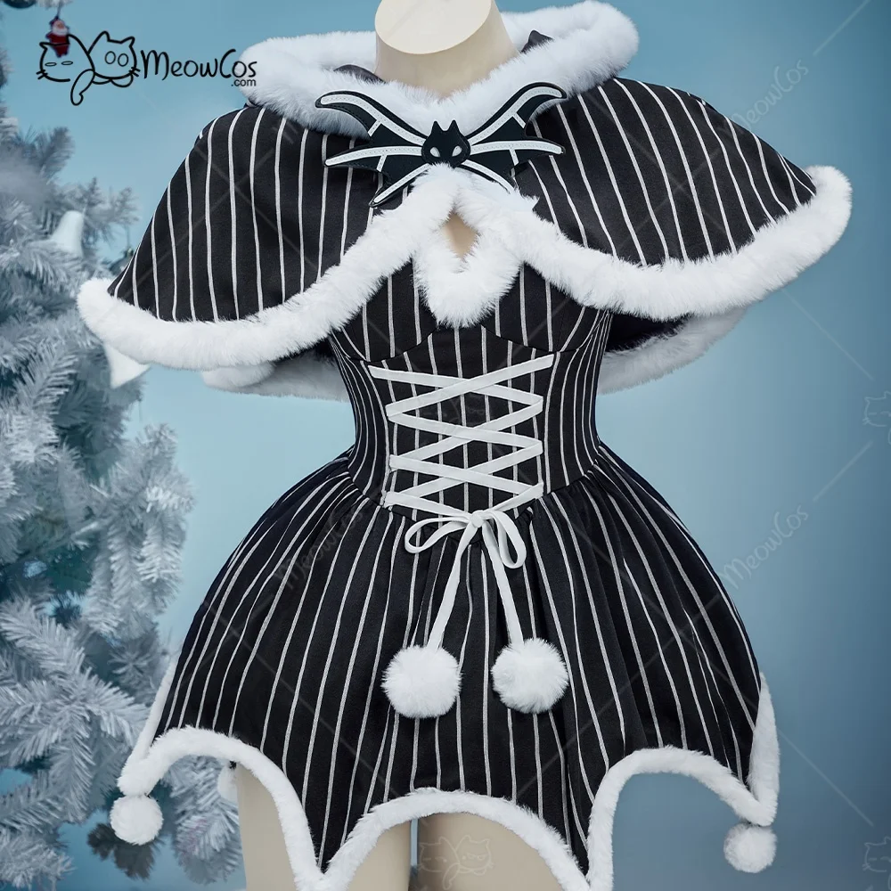 US Stock MEOWCOS Women's JACK Style Gothic Costume Striped Dress with Cloak and Sleeves Christmas Outfits Halloween Cosplay view 5
