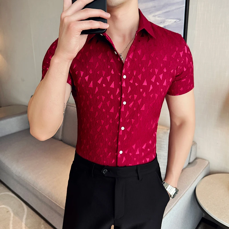 Brand Clothing Men\'s Summer Casual Short-sleeved Shirts Men Slim Fit Lapel Dress Shirts Plus size 4XL-M