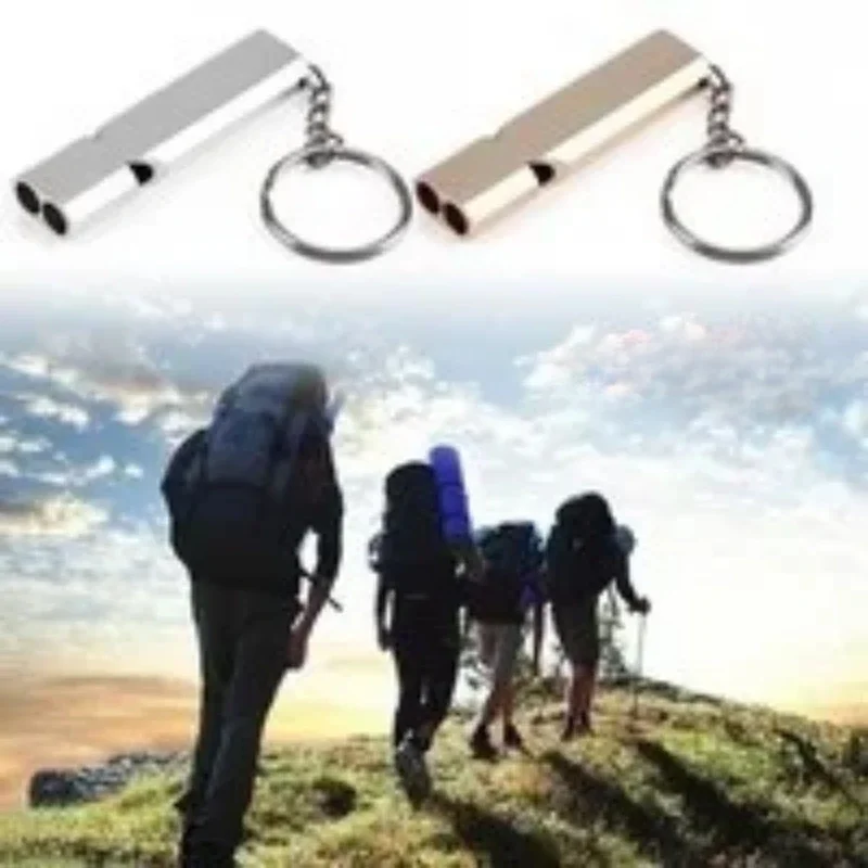 New Metal Double Hole High Frequency High Pitched Whistle Outdoor Mountaineering Survival Whistle Survival and Lifesaving Tool