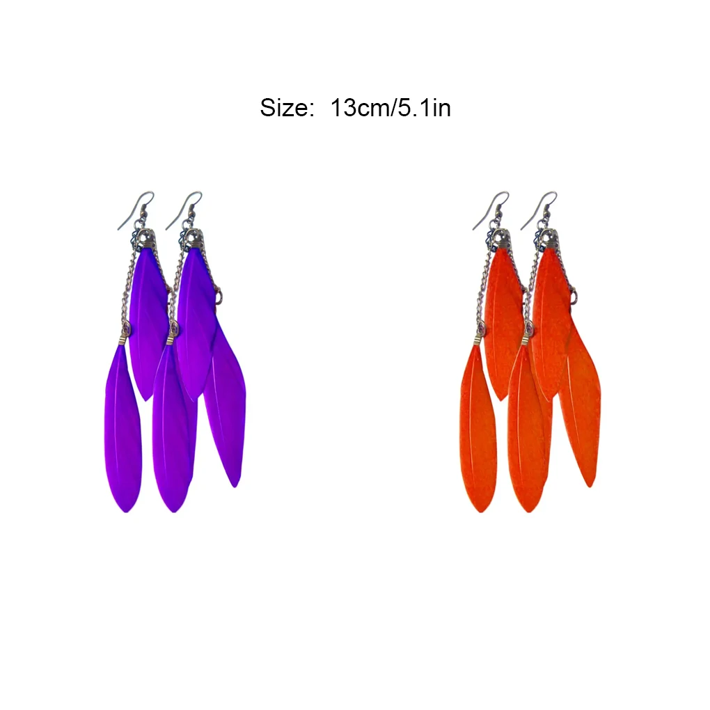 Women Tassel Earrings Feather Drop Dangle Hook Earrings image 2