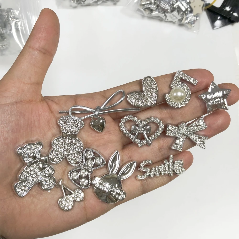 10 pçs doce legal prateado coelho urso borboleta gravata borboleta estrela de cinco pontas oco para fora acessórios de amor lixo caso de telefone peças diy