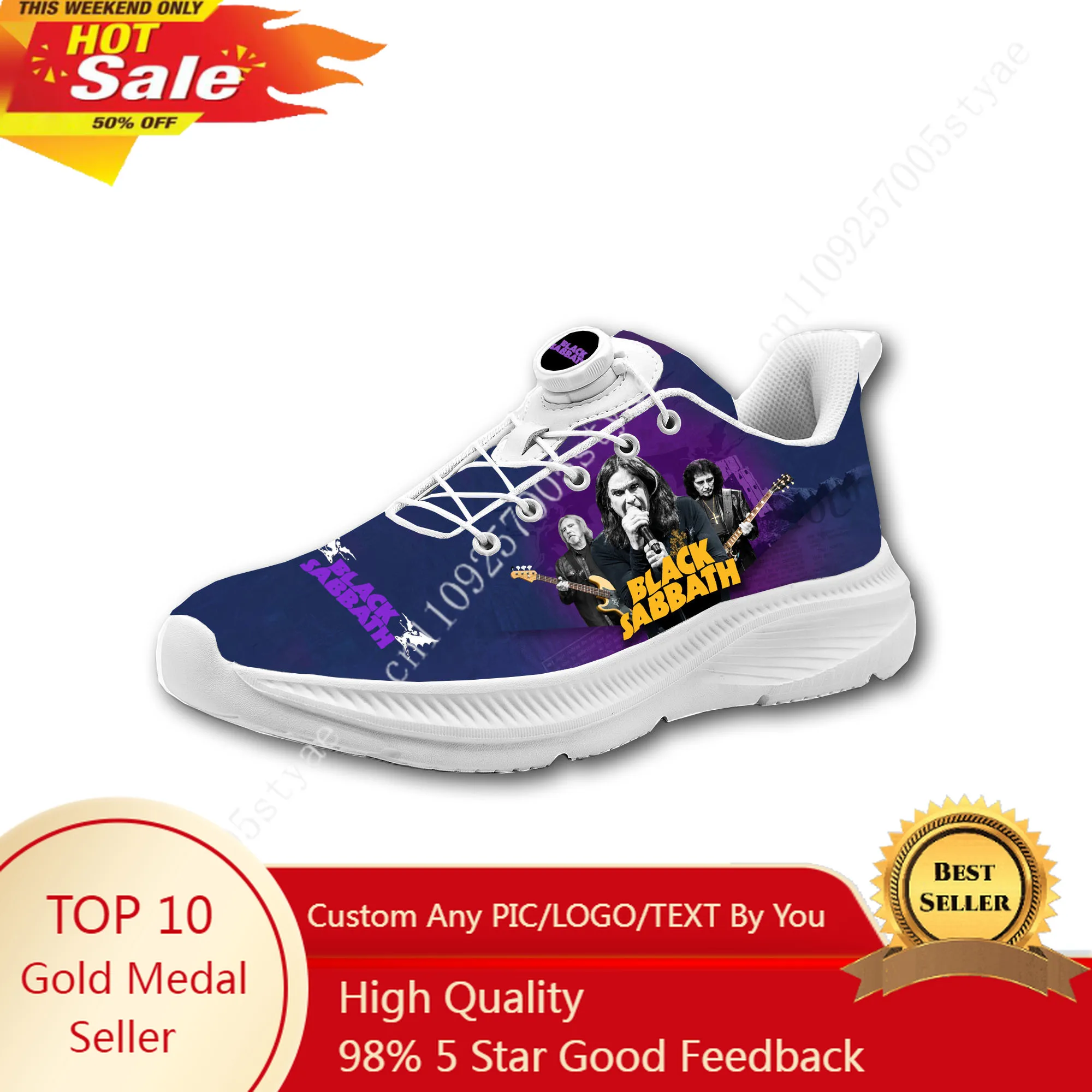 

Black Sabbath band Mens Womens Casual Hiking Shoes Laceless Rotating Button Sports Shoes lightweight Custom Sneaker