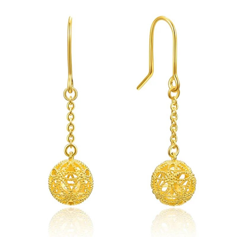 

Women's 9999 24K Real Gold Gold Embroidered Ball Earrings Versatile Fashion Long Earrings for Girlfriend Girl Gift