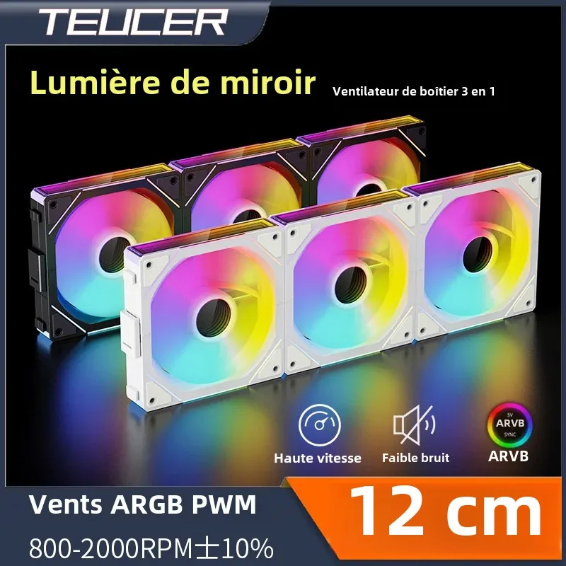 Teucer JM-1 PC boîtier ventilateur miroir Cycle ARGB lumière 120mm 3in1 800-2000 tr/min 12v/4Pin PWM châssis à faible bruit ventilateur de refroidissement par eau