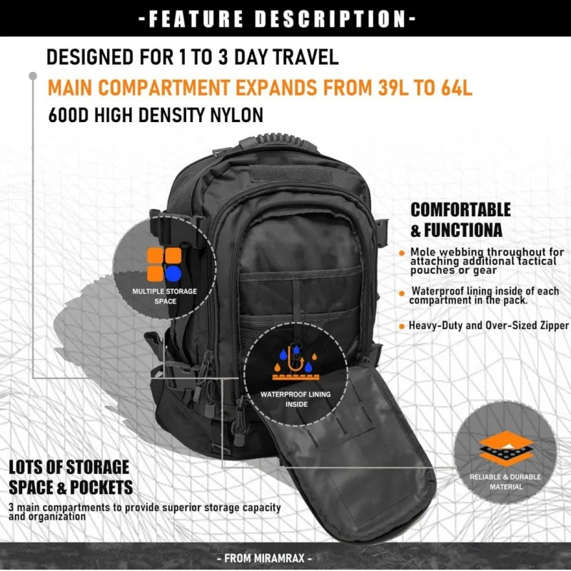 Large Capacity Mountaineering Backpack Camping Travel Emergency Escape Backpack Multifunctional Waterproof Wear-resistant Bag