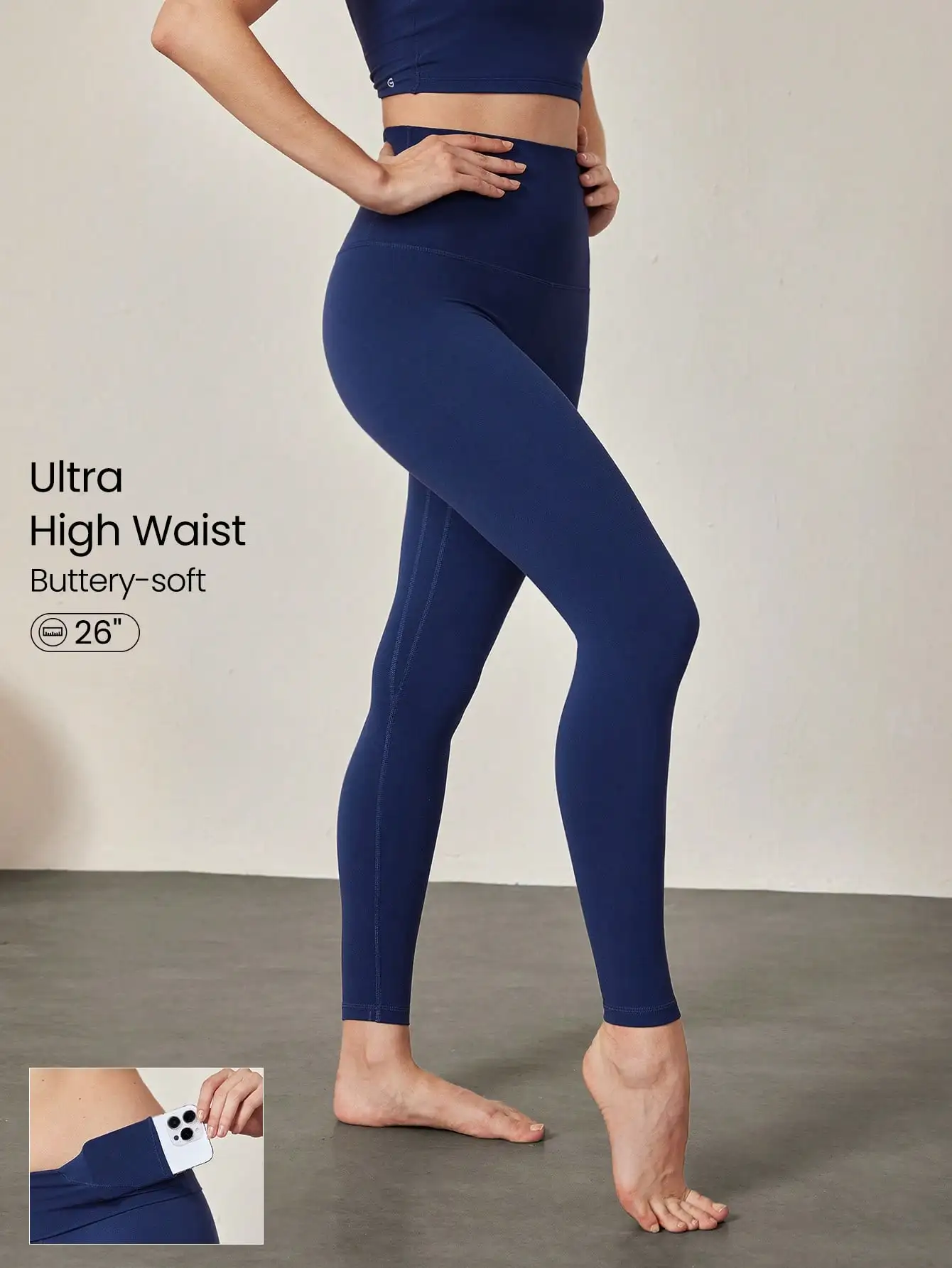 

Ultra High Waist Pocket Leggings 26 Inch Inseam Buttery Soft Stretch