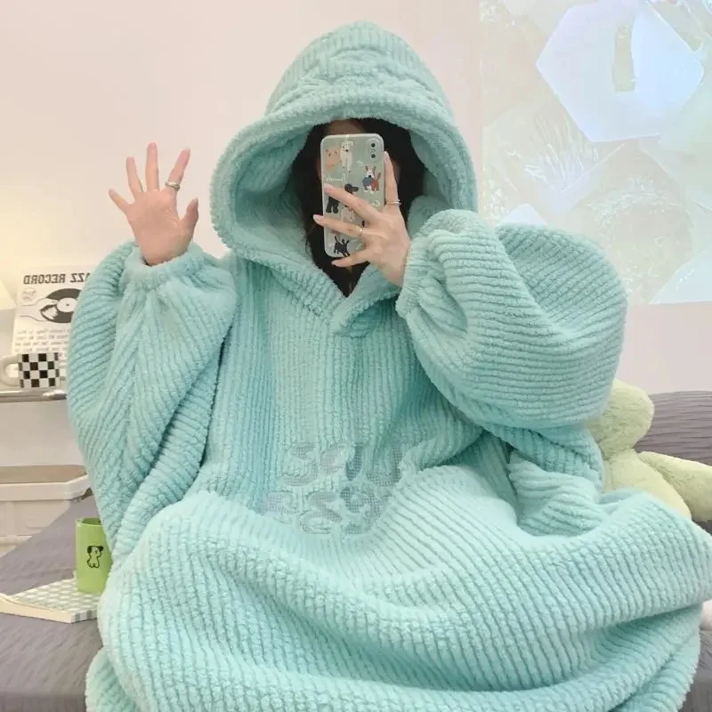 Super Large One Piece Pajamas For Women in 2023 Winter Coral Velvet Cute Outerwear Loose Funny Foreign Style Pajama For Women