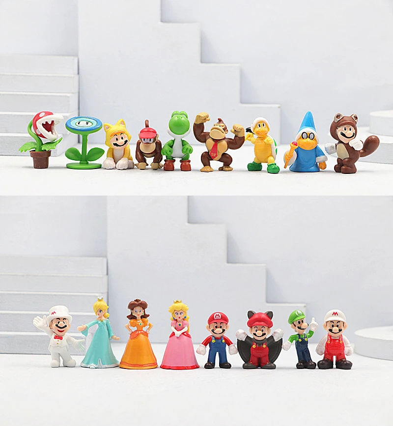 48pcs/set Super Mary Series Action Figure Mario Bros Luigi Yoshi Donkey Kong Wario Anime Model Doll Collection Toy Children Gift