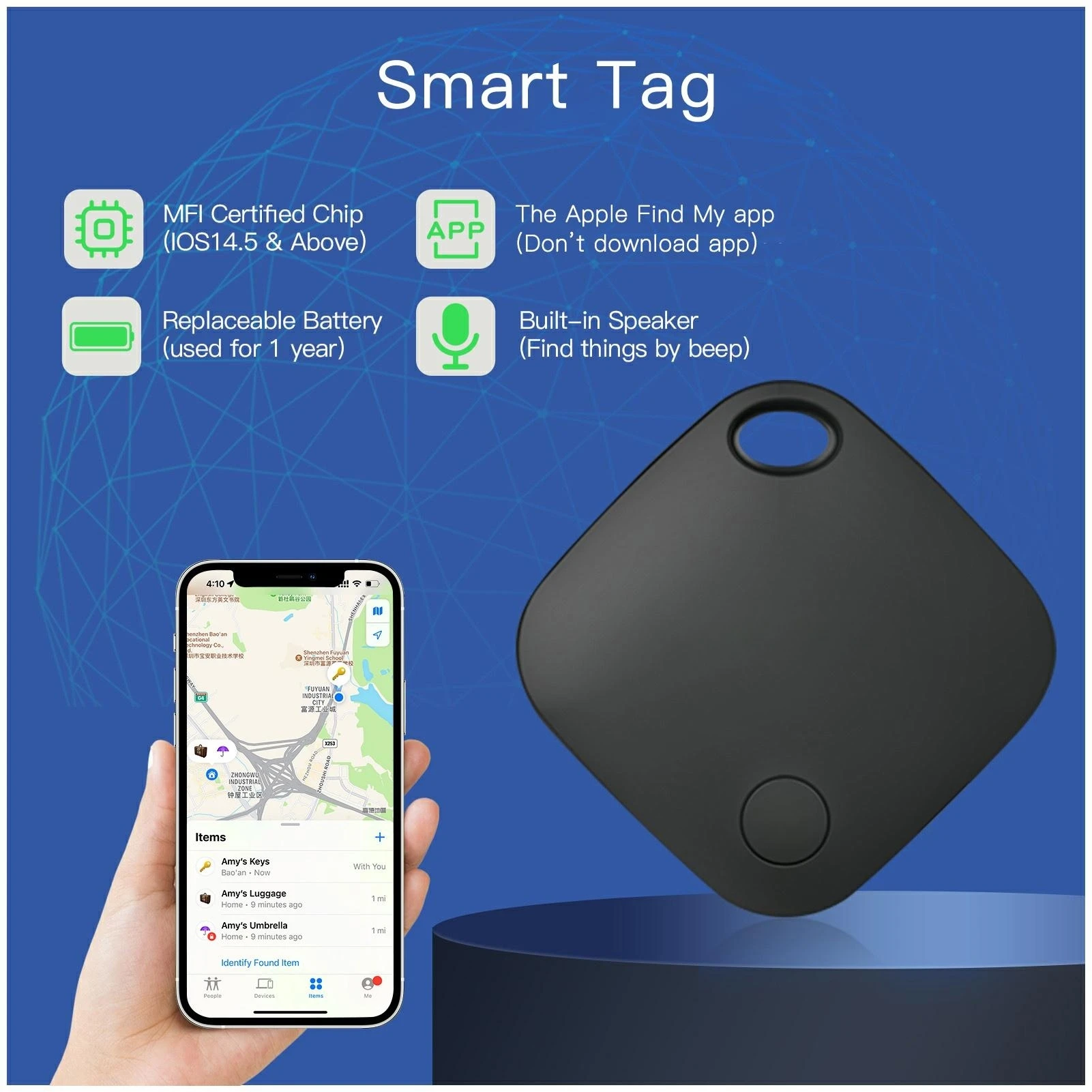 MFI Smart Tag Bluetooth Alarm Tracker Works with Apple Find My APP Bag Locator Anti-loss Device for Iphone Tag Replacement Case