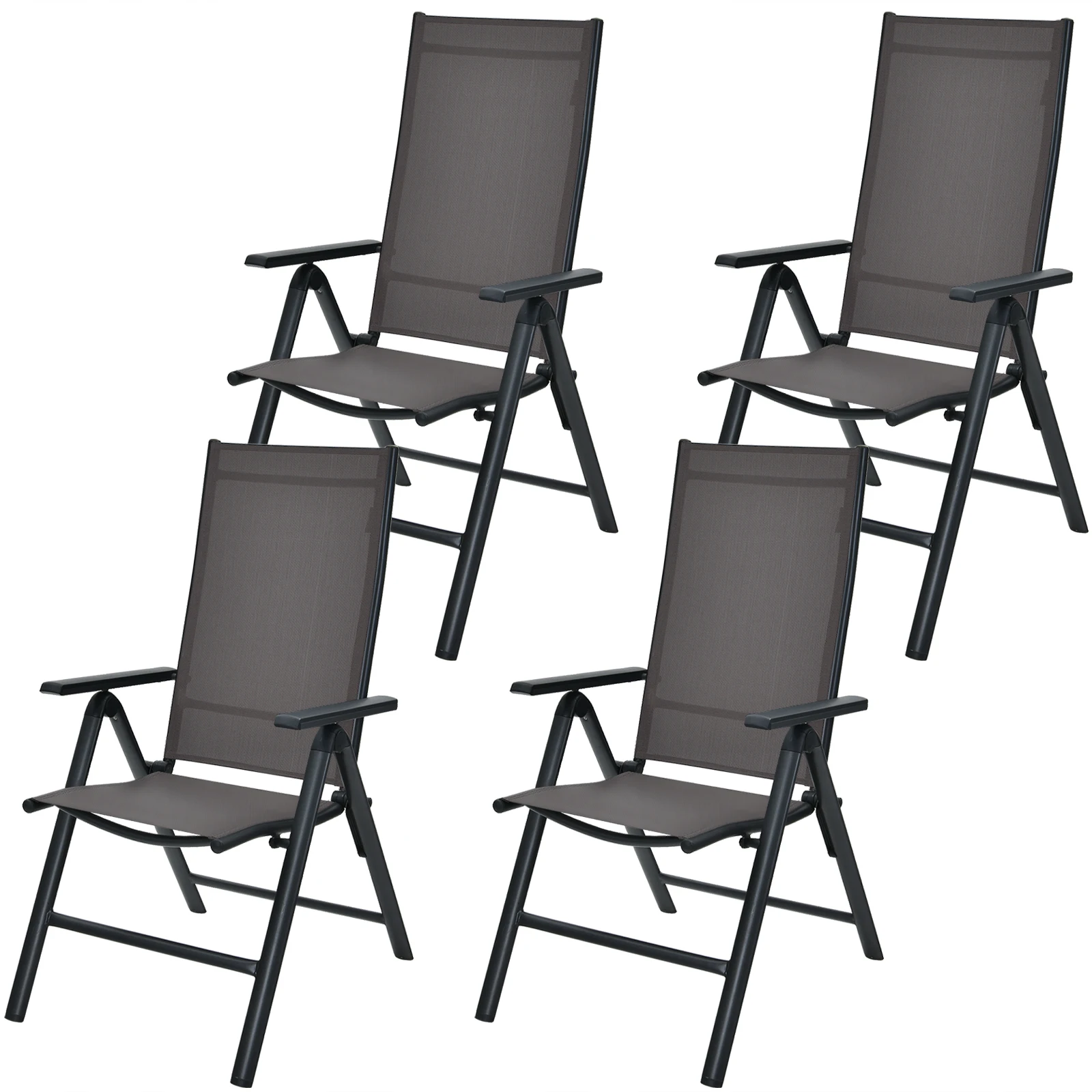 4PCS Patio Folding Dining Chairs Aluminium Adjustable Back Gray