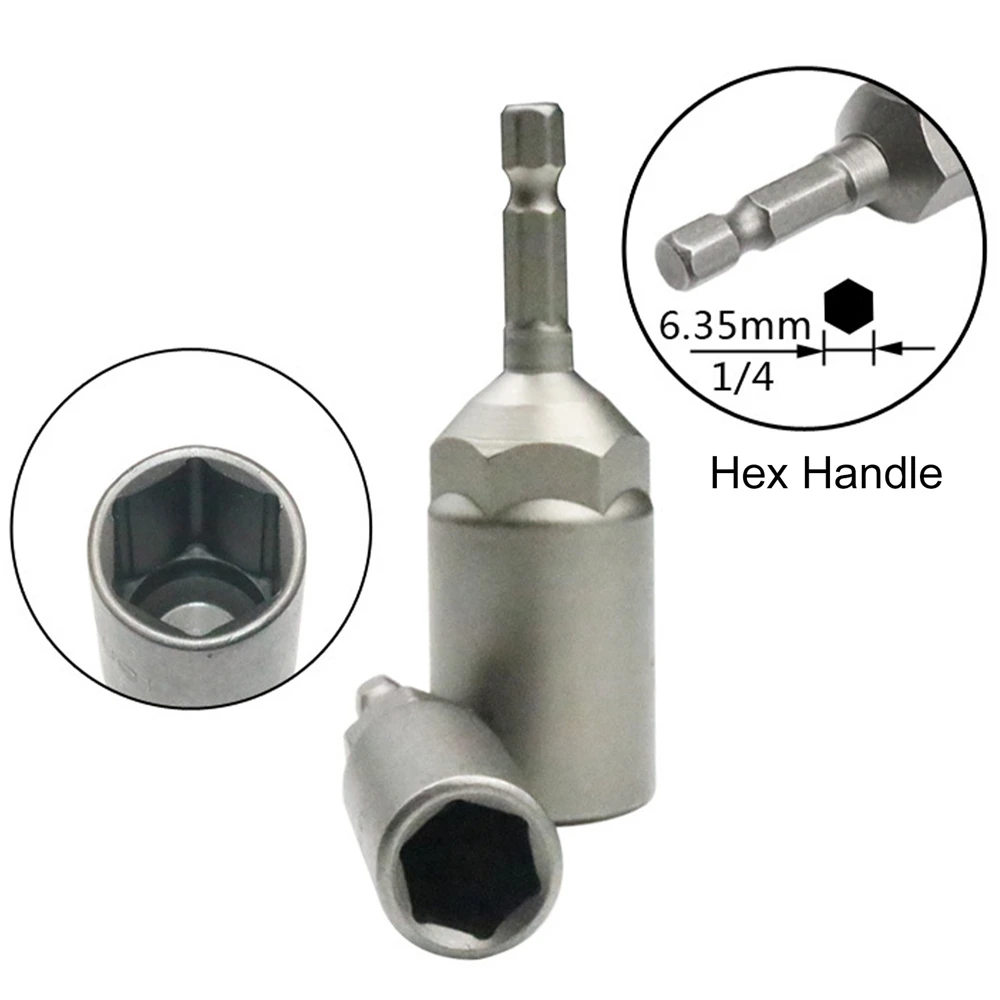 

1/4 Hex 15pcs 5.5-19mm Deep Impact Socket Set 80mm Hexagonal Handle Electric Screwdriver Tool Impact Socket Adapter