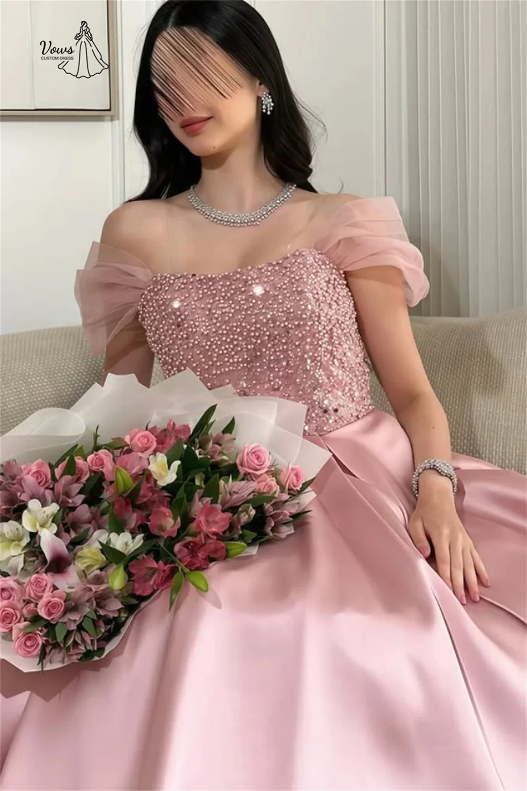 فساتين سهرة من Vows 2025 فستان حفلات أنيق نسائي فاخر 2025 خط كتف بطاقة مصنوع حسب الطلب فستان زفاف الضيوف فستان حفلات #2