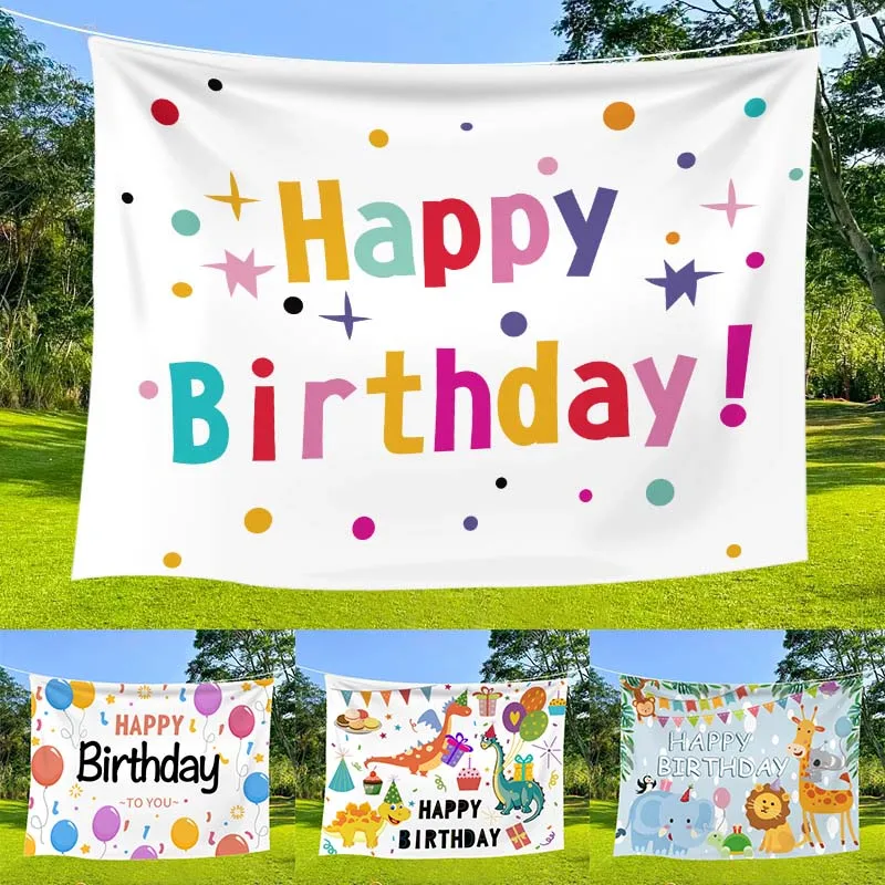 Birthday Party Background Tapestry Cloth Kids Adult Banquet Happy Birthday Banner Photo Props Home Outdoor Decoration Supplies