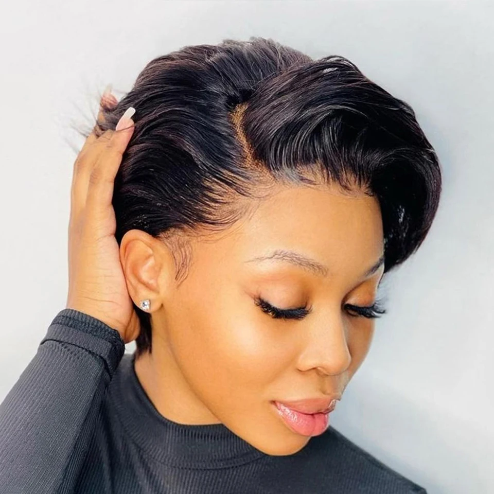 شعر بشري 150 كثافة شعر مستعار قصير بوب عابث قطع شعر مستعار 13*4*1 شعر مستعار دانتيل شفاف للنساء تسليط الضوء على شعر مستعار #1